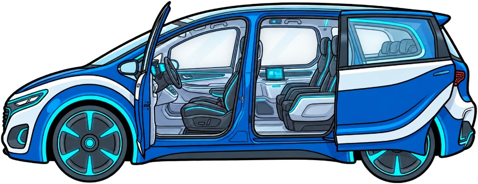 The team's blue electric transport, ready for another journey.