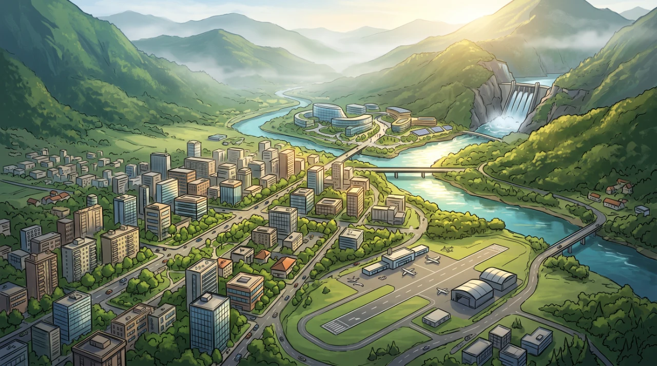 Luma city in its green mountain valley.